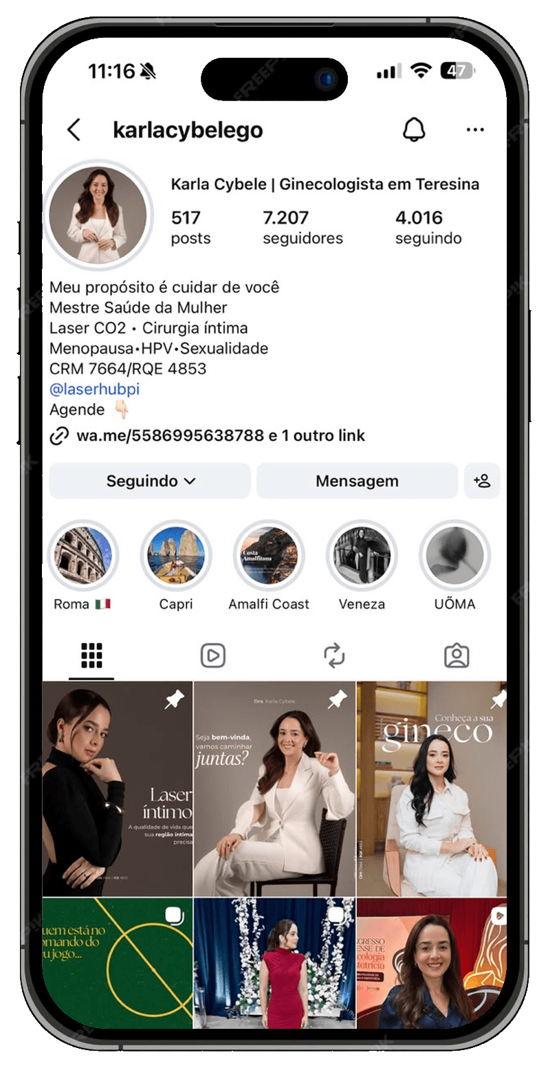 Perfil @karlacybelego no Instagram